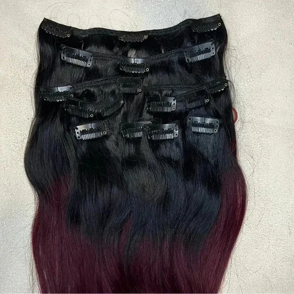 26 Inch Body Wave Black & Red Human hair Clip in Extensions - Picture 5 of 5
